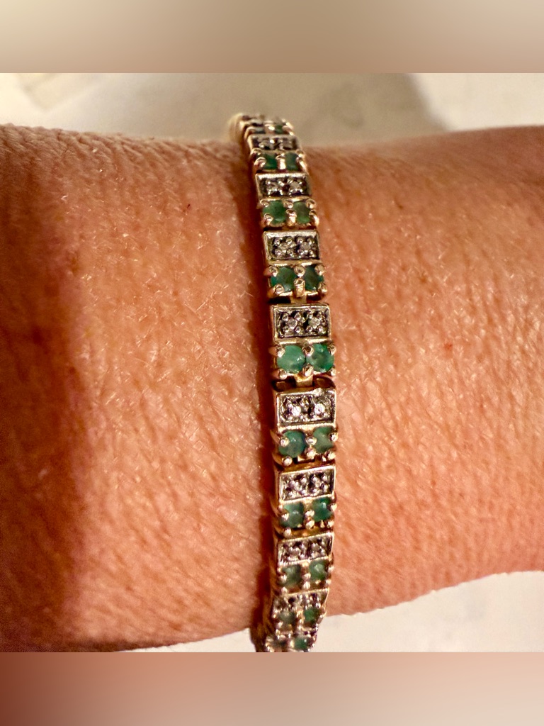 Ross Simons Sterling Silver Gold Plated Diamond Accent & Emerald Bracelet